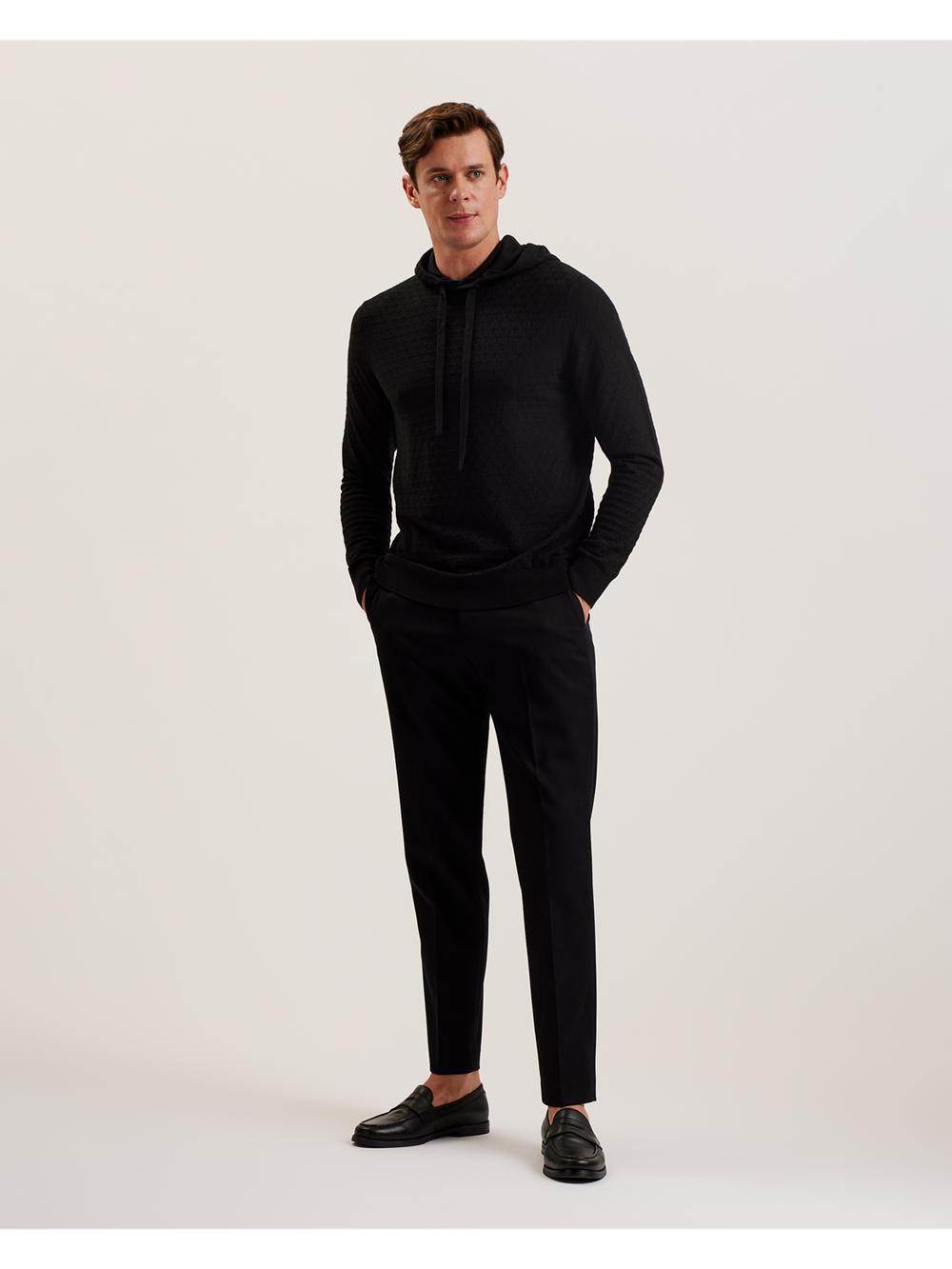 Ted Baker LOULAR - Textured T Knit Wool Blend Hoodie Herren Schwarz | PFUCW-5264
