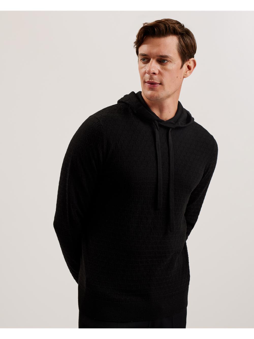 Ted Baker LOULAR - Textured T Knit Wool Blend Hoodie Herren Schwarz | PFUCW-5264