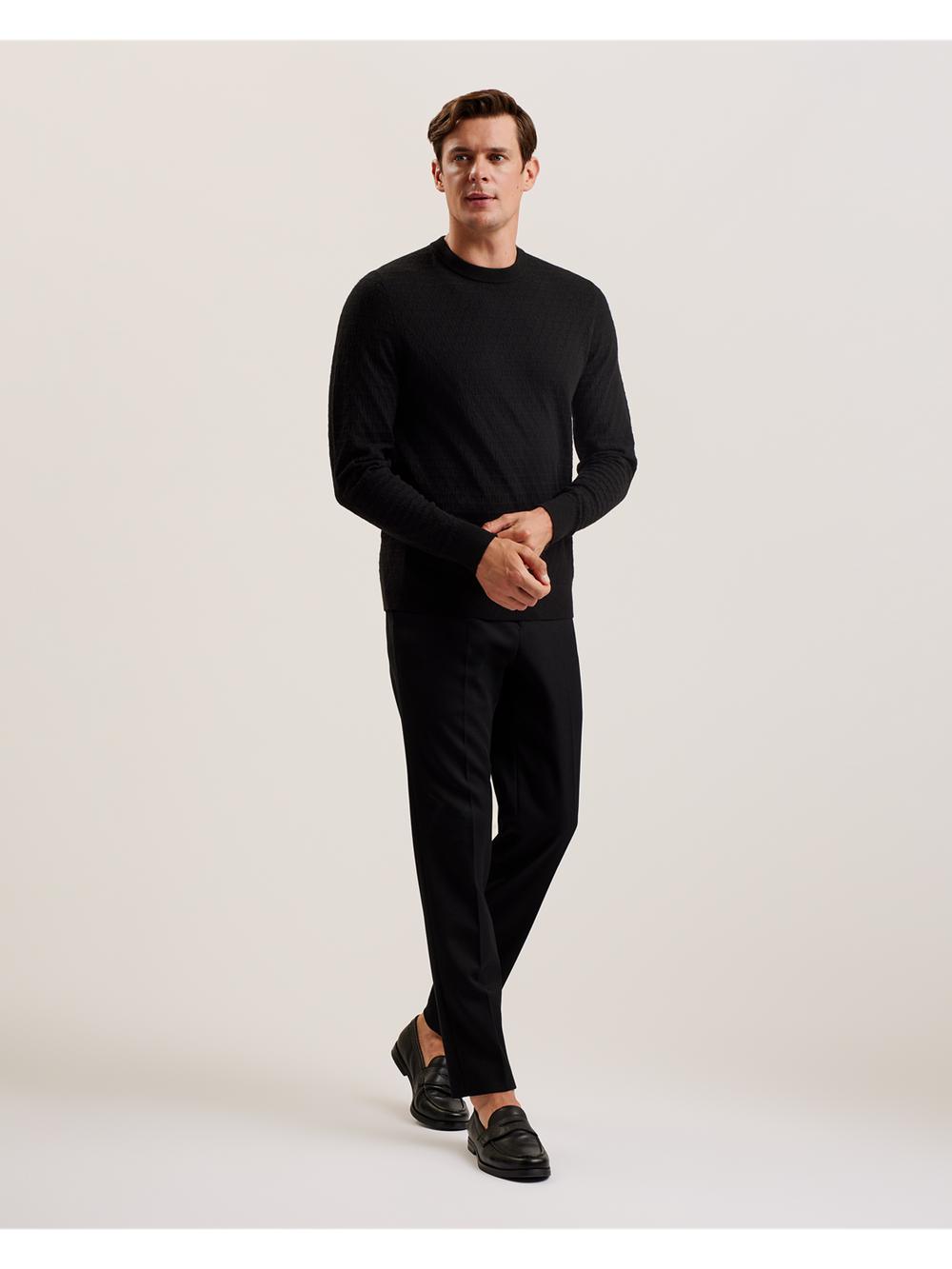 Ted Baker LOUNG - Textured T Knit Crew Neck Pullover Herren Schwarz | ENUVC-1569