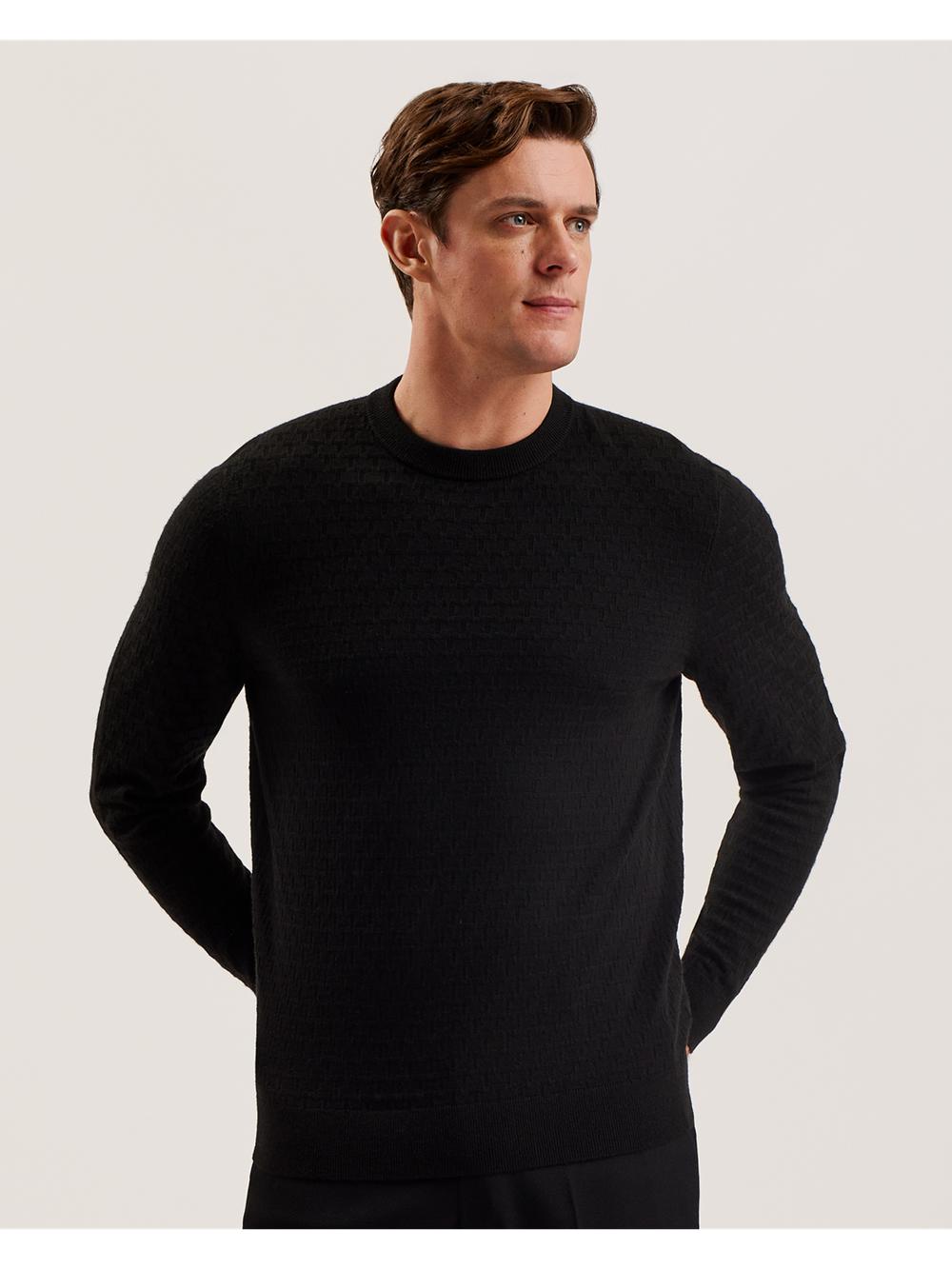 Ted Baker LOUNG - Textured T Knit Crew Neck Pullover Herren Schwarz | ENUVC-1569