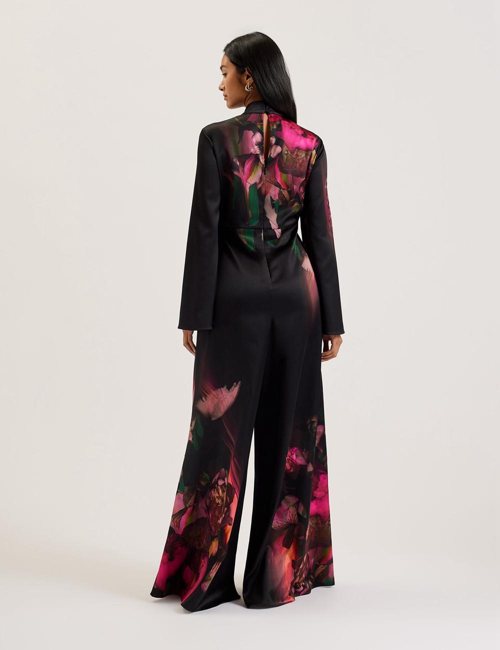 Ted Baker LOUSIOS - Printed Neck Wide Leg Jumpsuit Damen Schwarz | ZOVLR-6097
