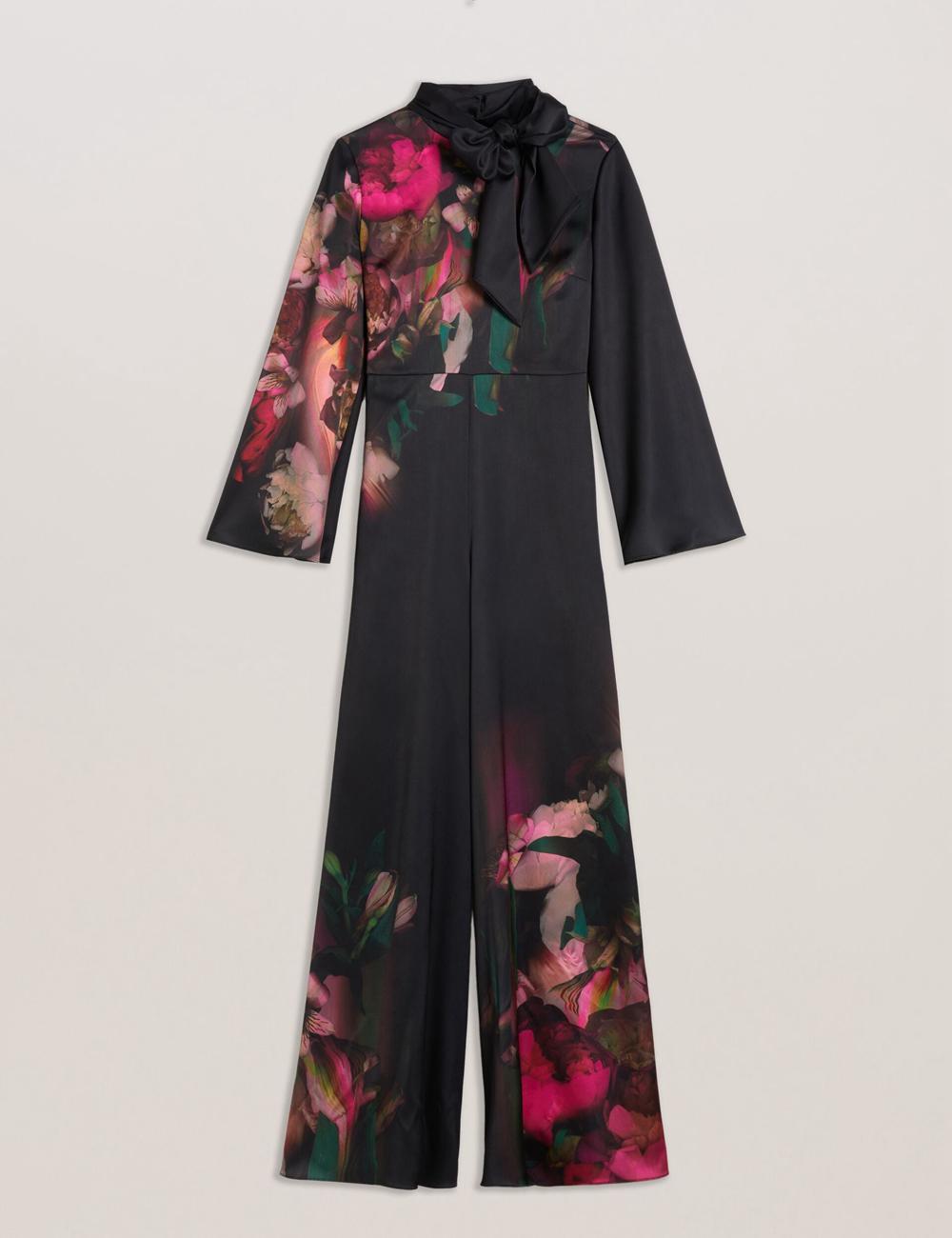 Ted Baker LOUSIOS - Printed Neck Wide Leg Jumpsuit Damen Schwarz | ZOVLR-6097