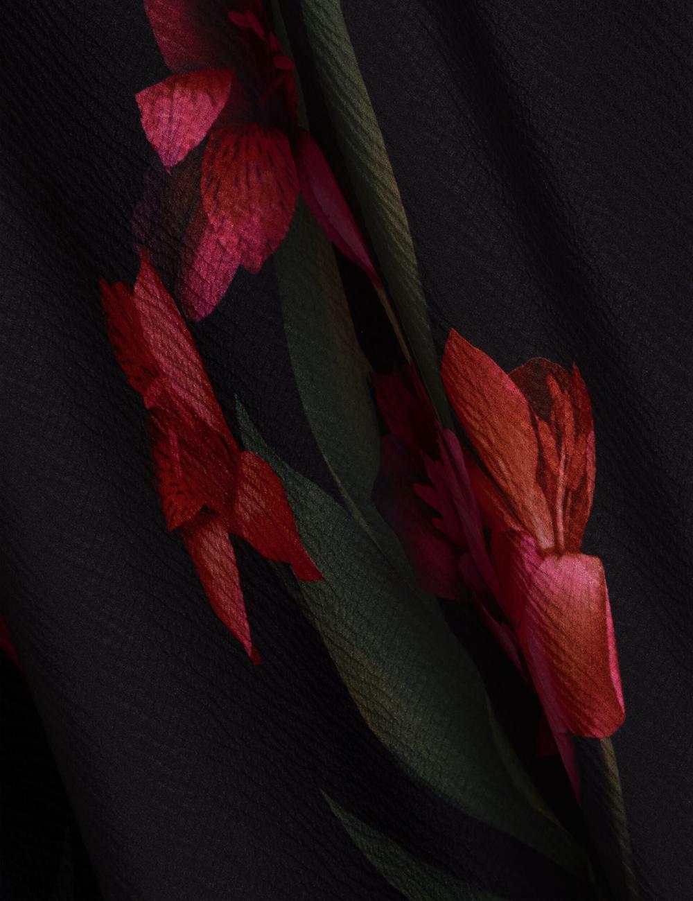 Ted Baker LUCERN - Floral Satin Off Shoulder Bias Midi-kleid Damen Schwarz | EORZI-9126