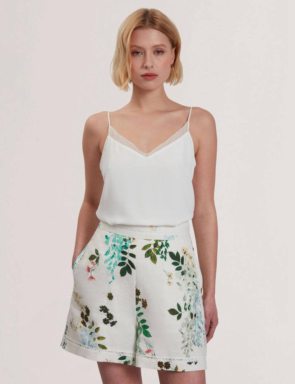 Ted Baker LULEA - Chiffon Detail V-Neck Strappy Cami Oberteile Damen Ivory | KEUYA-4319