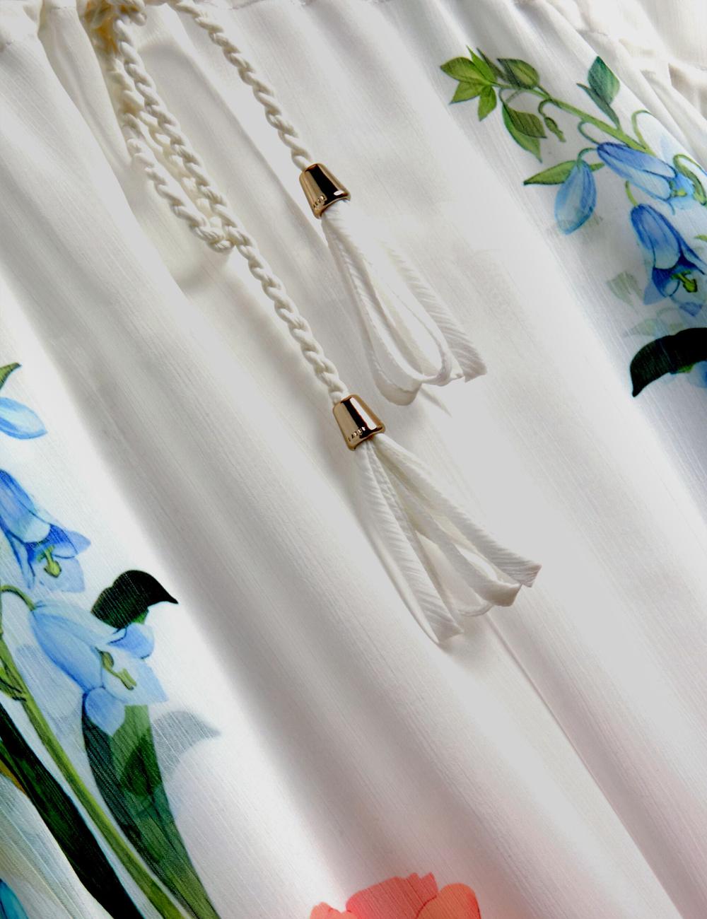 Ted Baker LUUSAA - Floral V-Neck Maxi Kaftan Beach Dress Cover-Ups Damen Weiß | SQLUY-8913