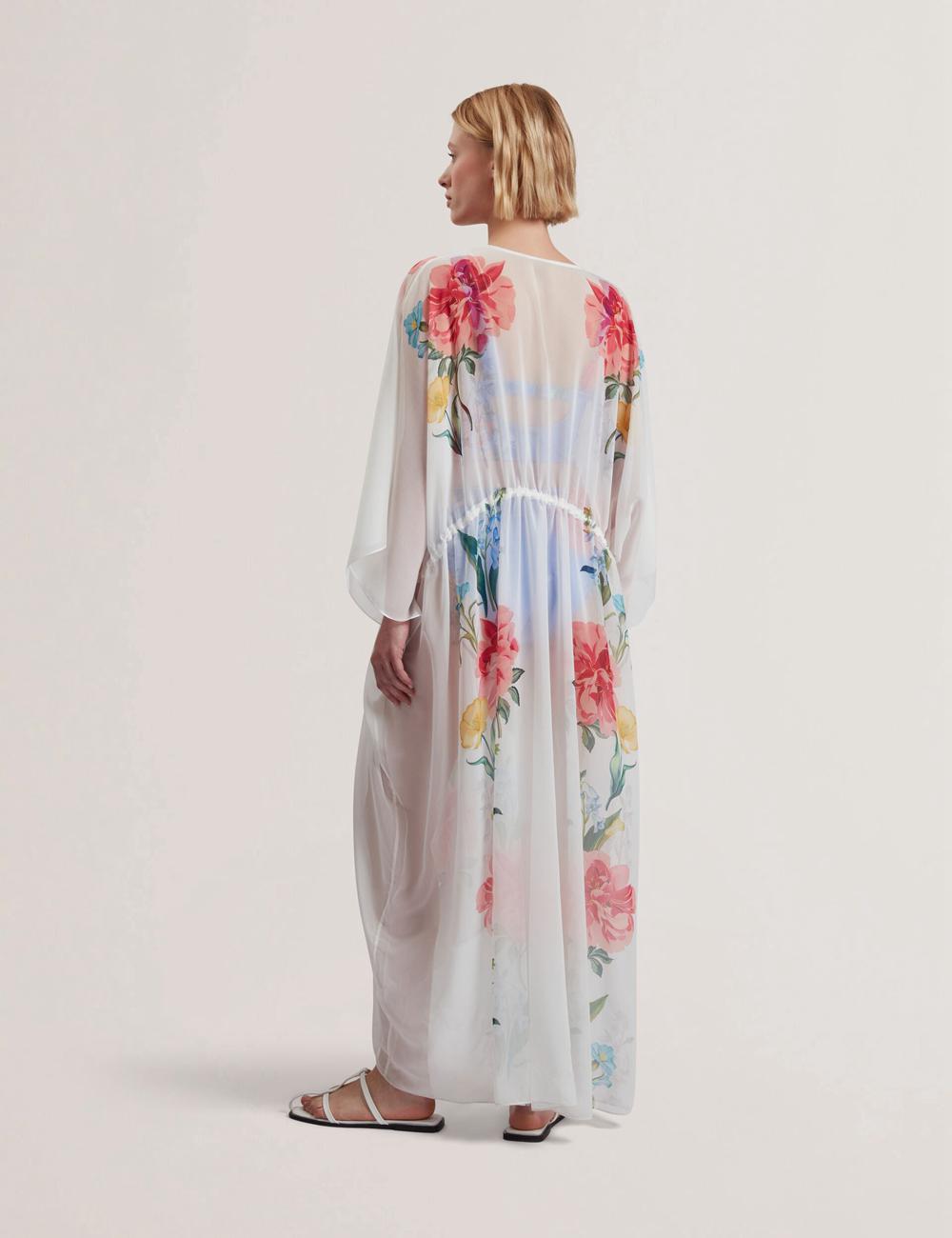 Ted Baker LUUSAA - Floral V-Neck Maxi Kaftan Beach Dress Cover-Ups Damen Weiß | SQLUY-8913