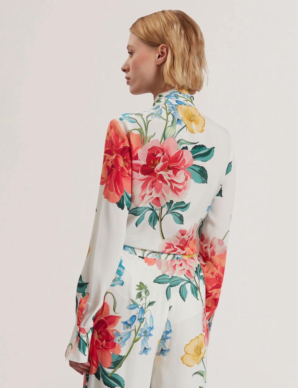 Ted Baker LUUSILE - Floral Print Neck Long Sleeve Bluse Damen Weiß | RCGZB-9374