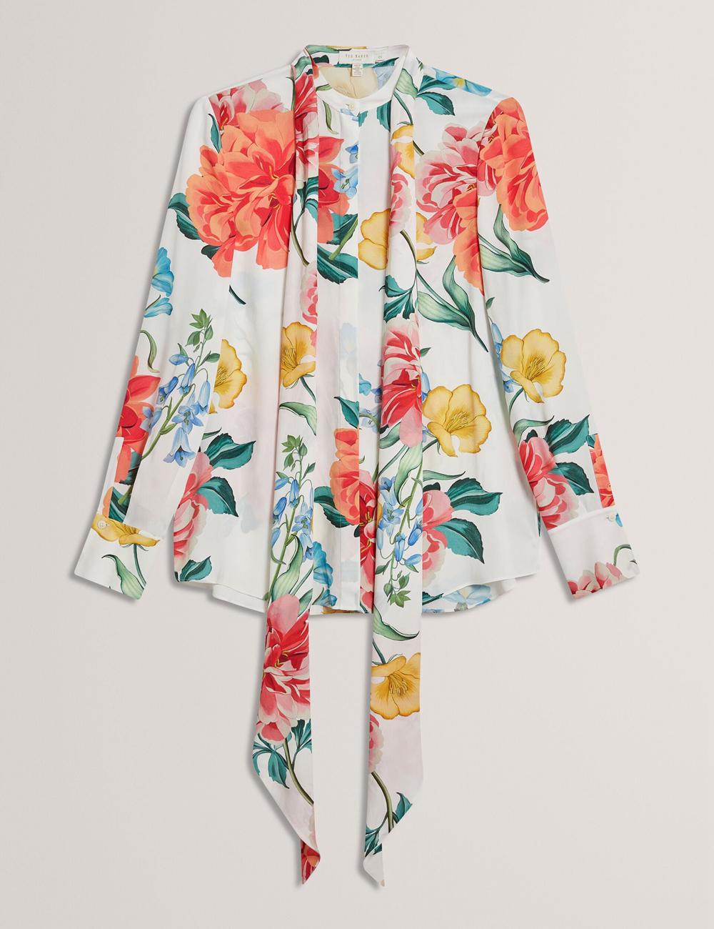 Ted Baker LUUSILE - Floral Print Neck Long Sleeve Bluse Damen Weiß | RCGZB-9374