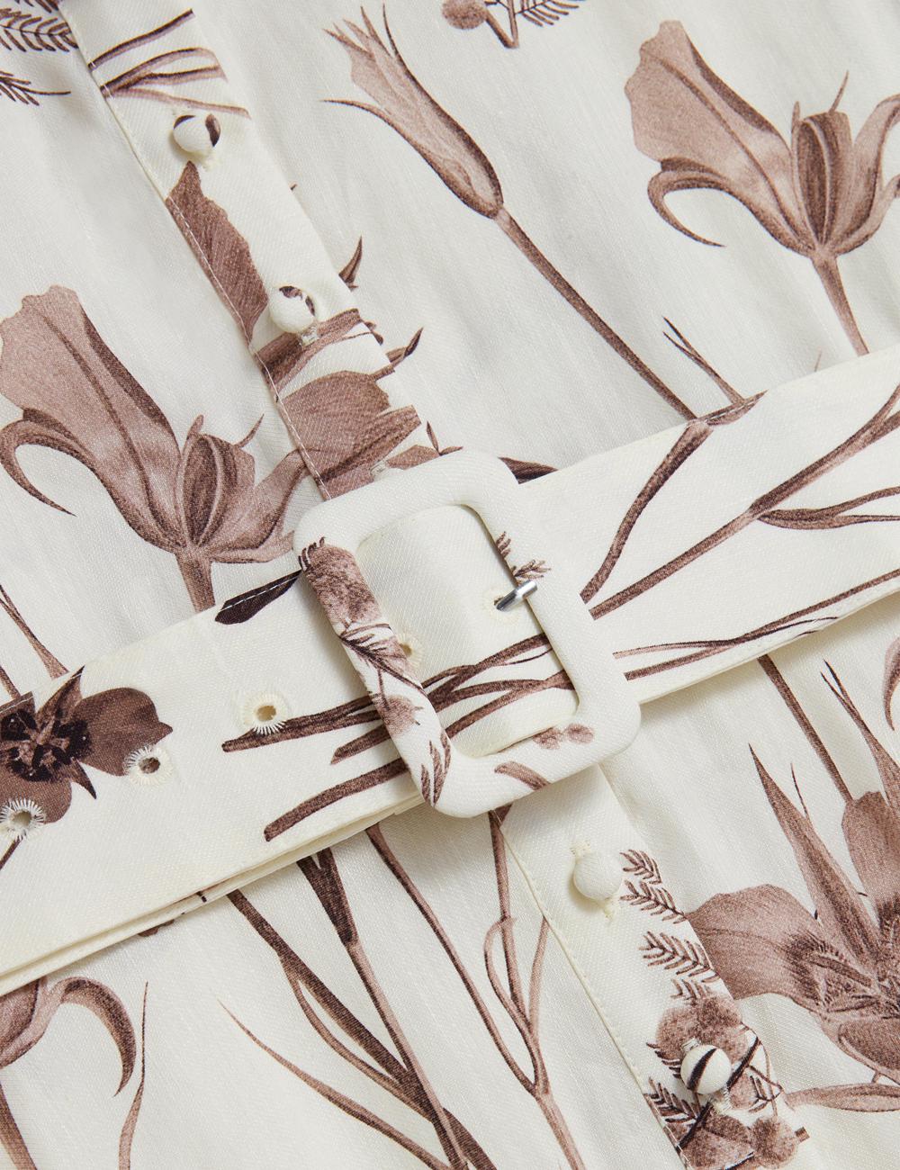 Ted Baker LUWISA - Floral Linen Silk Belted Midi Shirt Midi-kleid Damen Ivory | ZAQDI-9086
