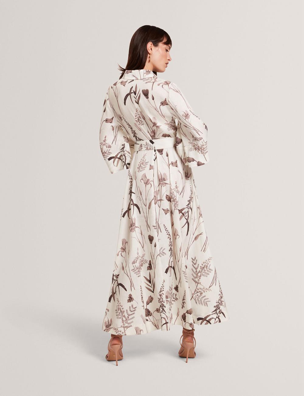 Ted Baker LUWISA - Floral Linen Silk Belted Midi Shirt Midi-kleid Damen Ivory | ZAQDI-9086
