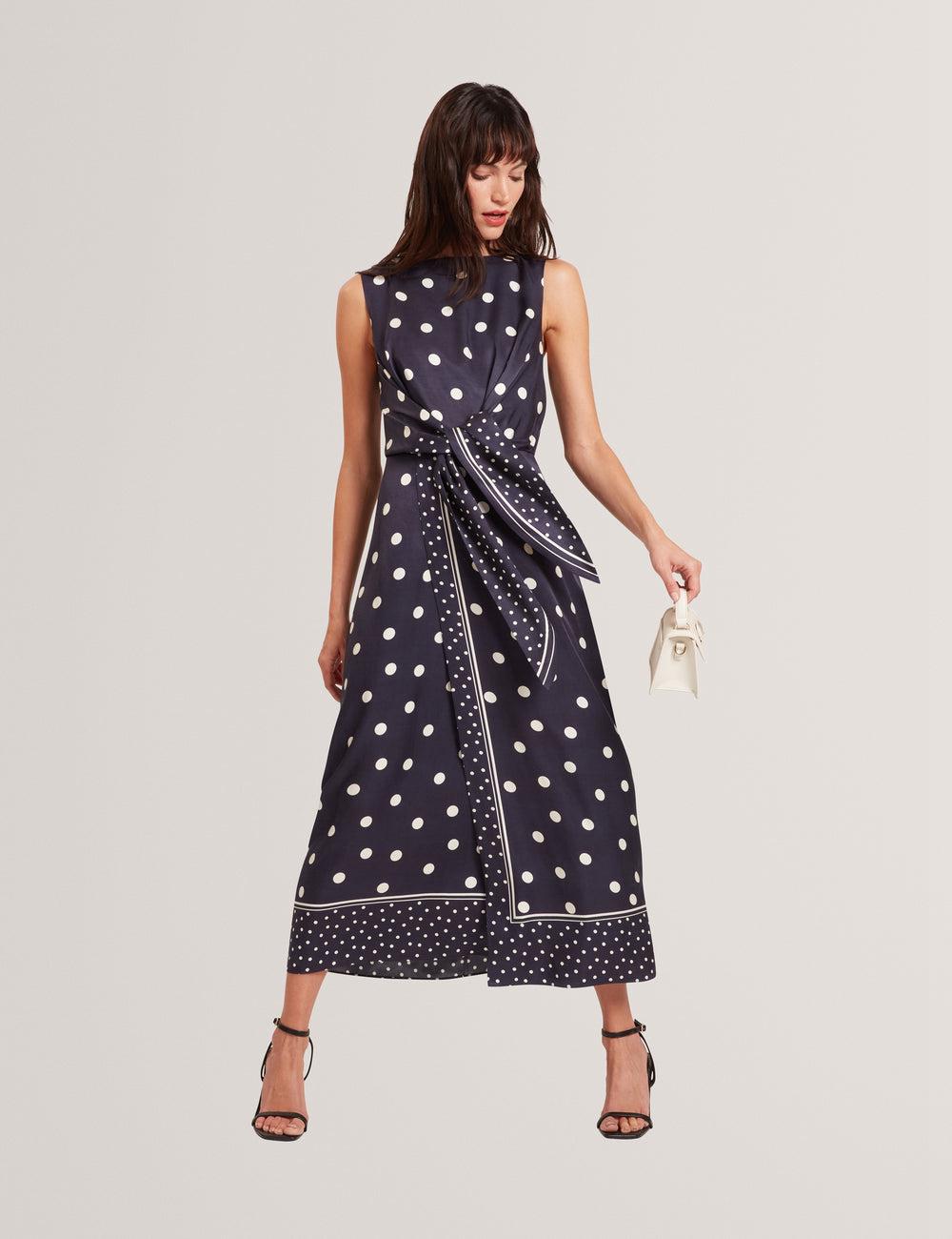 Ted Baker MALMOA - Polka Dot Detail Column Midi-kleid Damen Navy | XLUNH-2931