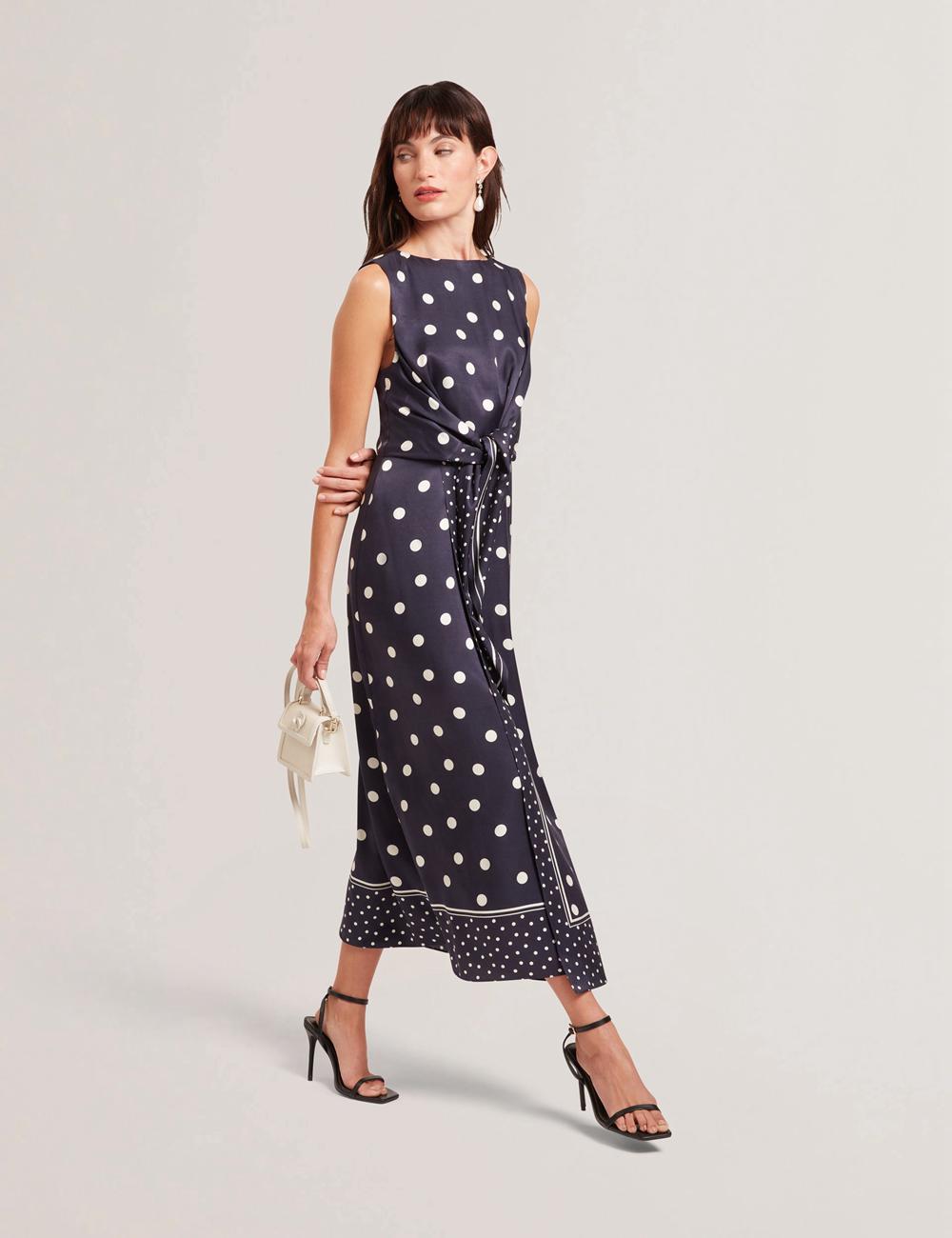 Ted Baker MALMOA - Polka Dot Detail Column Midi-kleid Damen Navy | XLUNH-2931