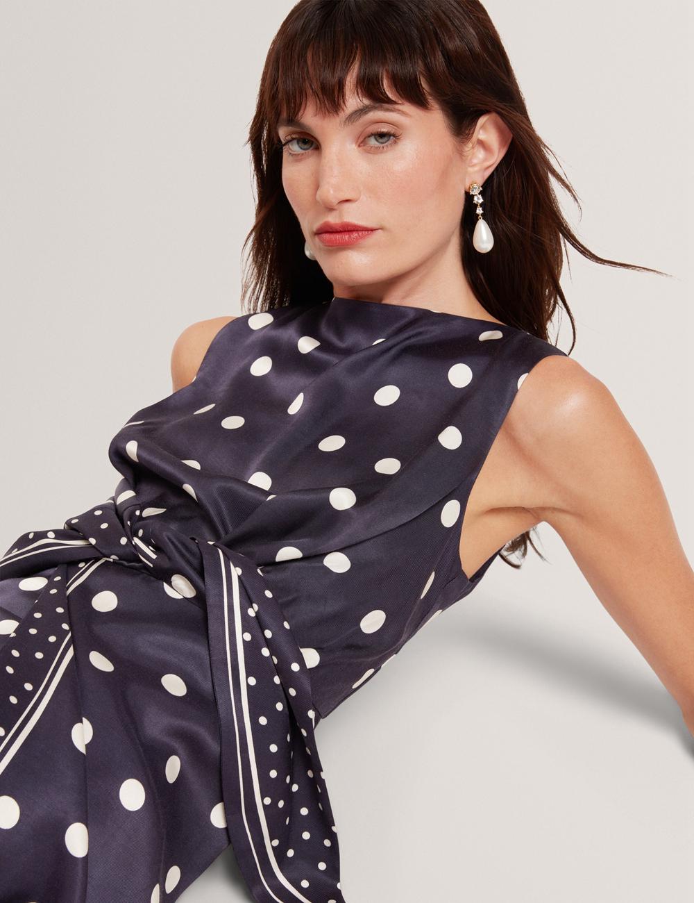 Ted Baker MALMOA - Polka Dot Detail Column Midi-kleid Damen Navy | XLUNH-2931