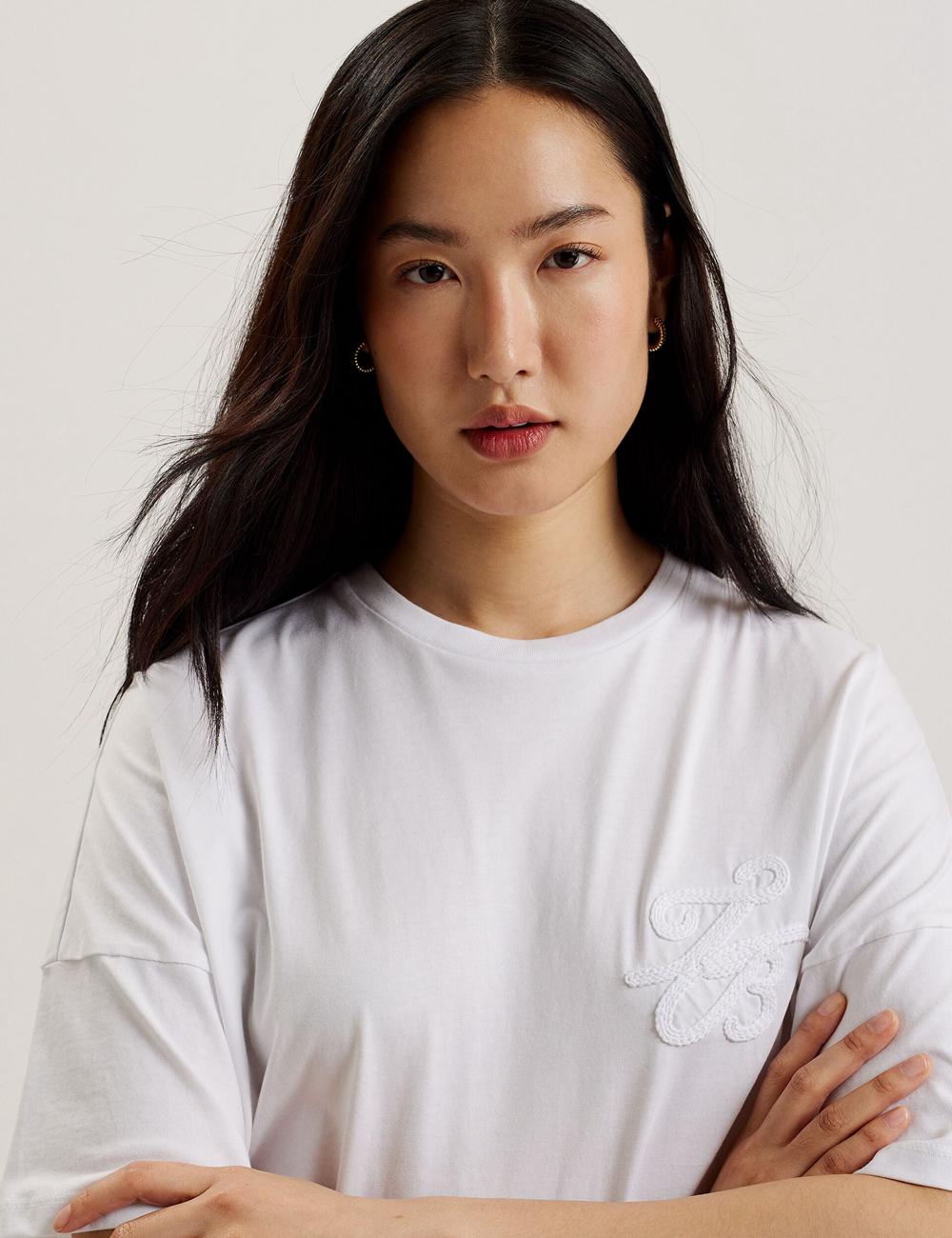 Ted Baker MALORRY - Embroidered Logo Boxy Cotton T-shirts Damen Weiß | AMLNK-2718