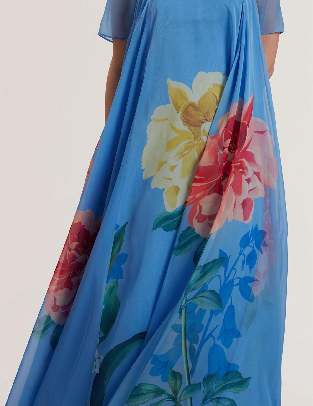 Ted Baker MALRIE - Sheer Neck Floral Trapeze Maxikleid Damen Blau | GVOEW-1937