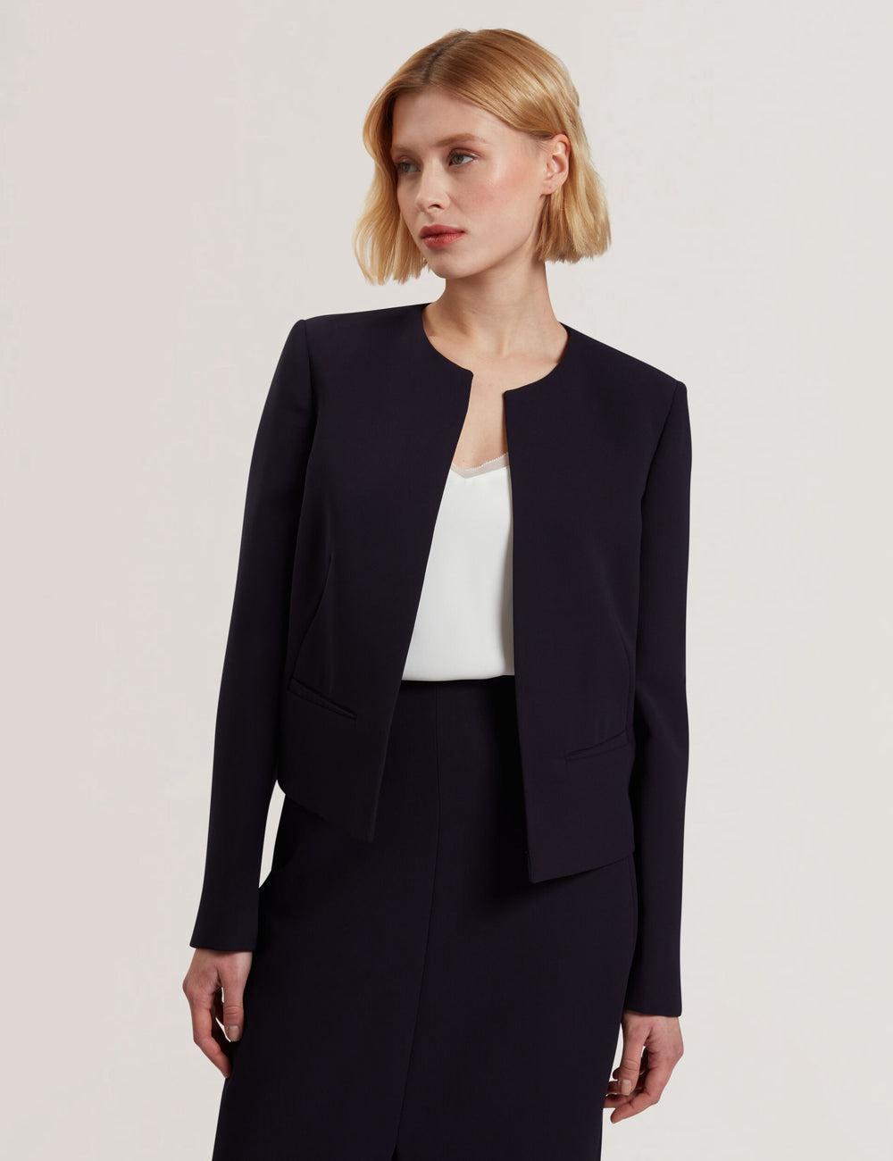 Ted Baker MANABJL - Tailored Round Neck Cropped Open Jacken Damen Navy | TVMZX-8271