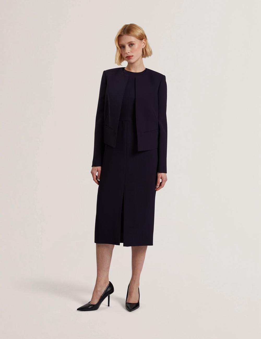 Ted Baker MANABJL - Tailored Round Neck Cropped Open Jacken Damen Navy | TVMZX-8271