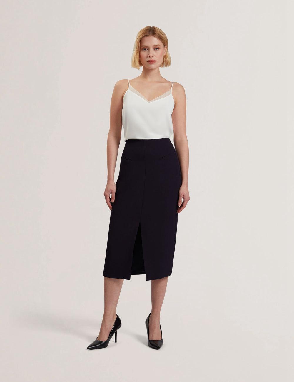 Ted Baker MANABSL - Tailored Midi Pencil Skirt With Front Split Röcke Damen Navy | BDWKM-2568