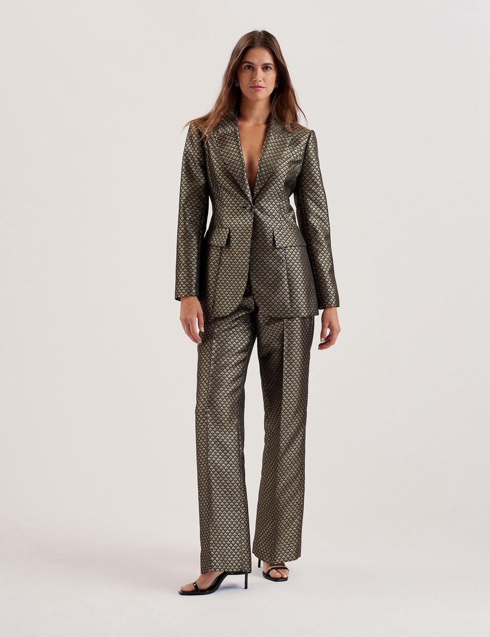 Ted Baker MANGUT - Metallic Jacquard Wide Leg Tailored Hosen Damen Schwarz | VGLUD-5103