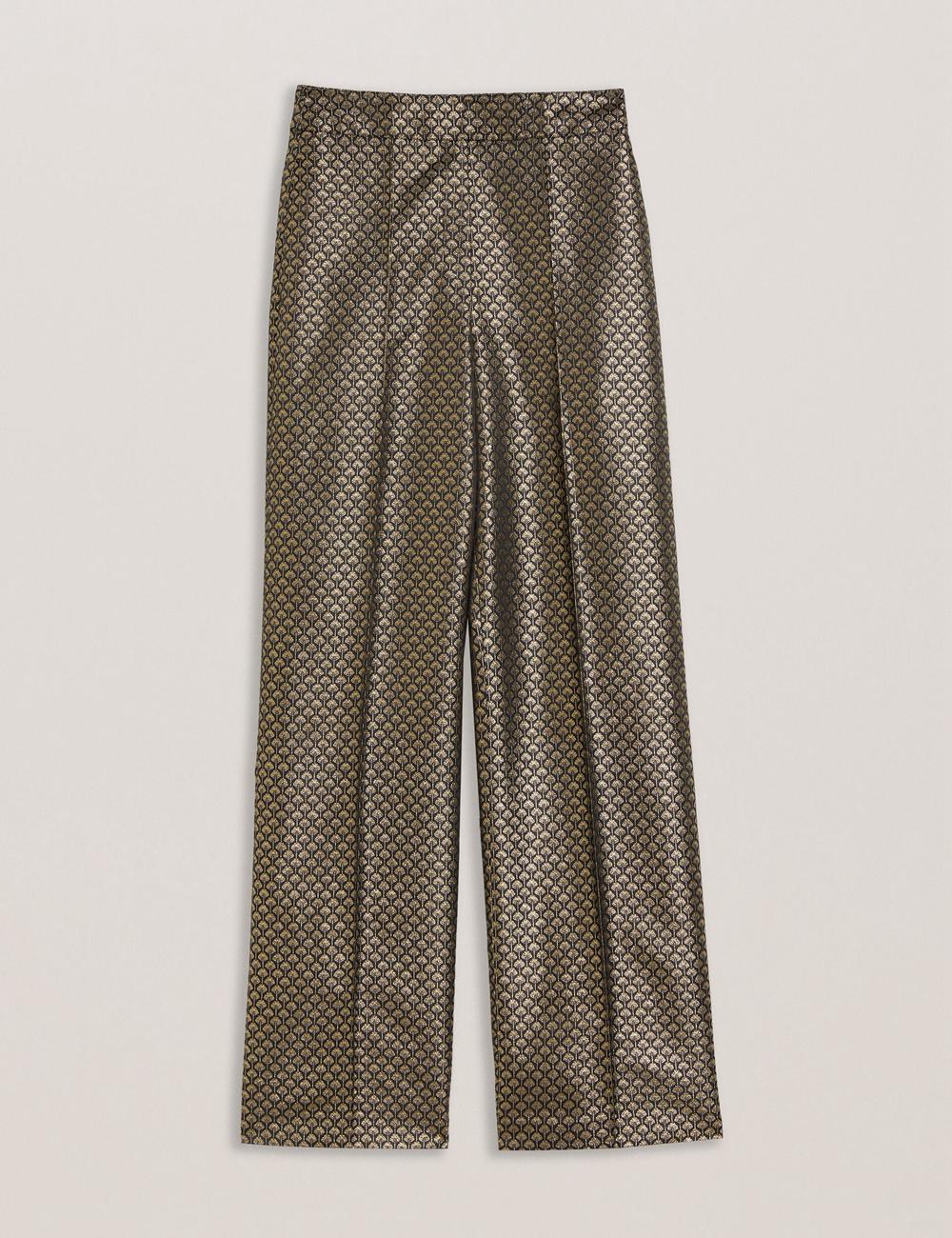 Ted Baker MANGUT - Metallic Jacquard Wide Leg Tailored Hosen Damen Schwarz | VGLUD-5103