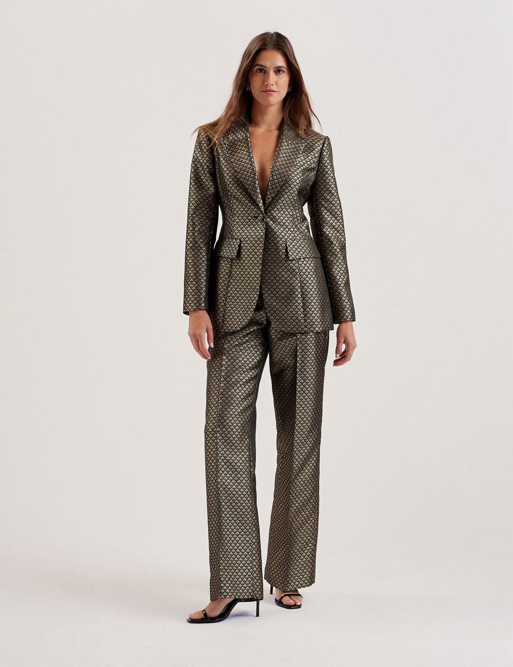 Ted Baker MANGUT - Metallic Jacquard Wide Leg Tailored Hosen Damen Schwarz | VGLUD-5103