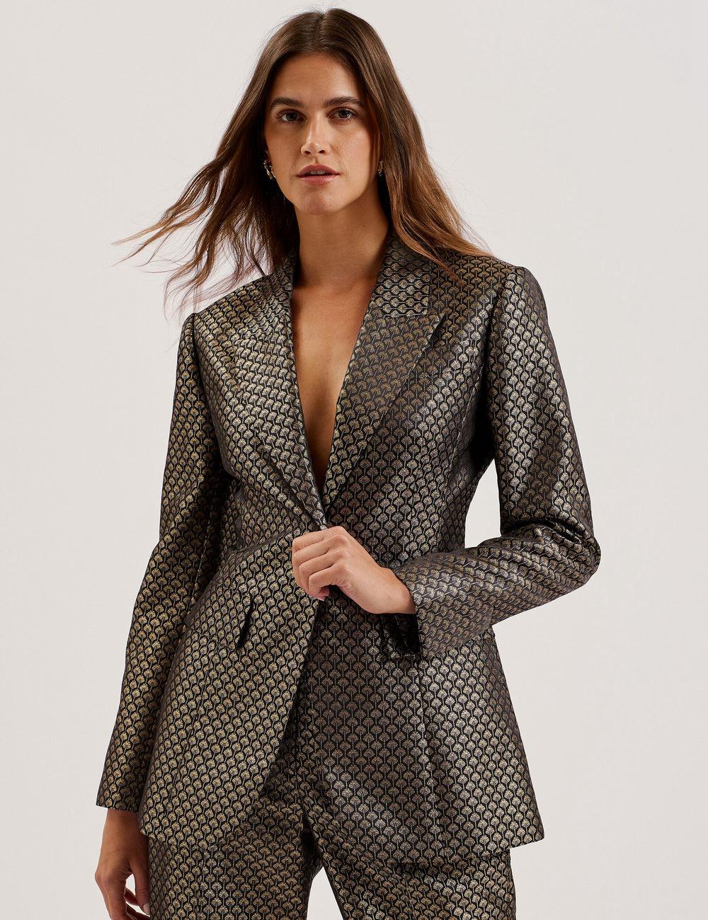 Ted Baker MANGU - Tailored Metallic Jacquard Fitted Blazer Damen Schwarz | XWTQY-2761