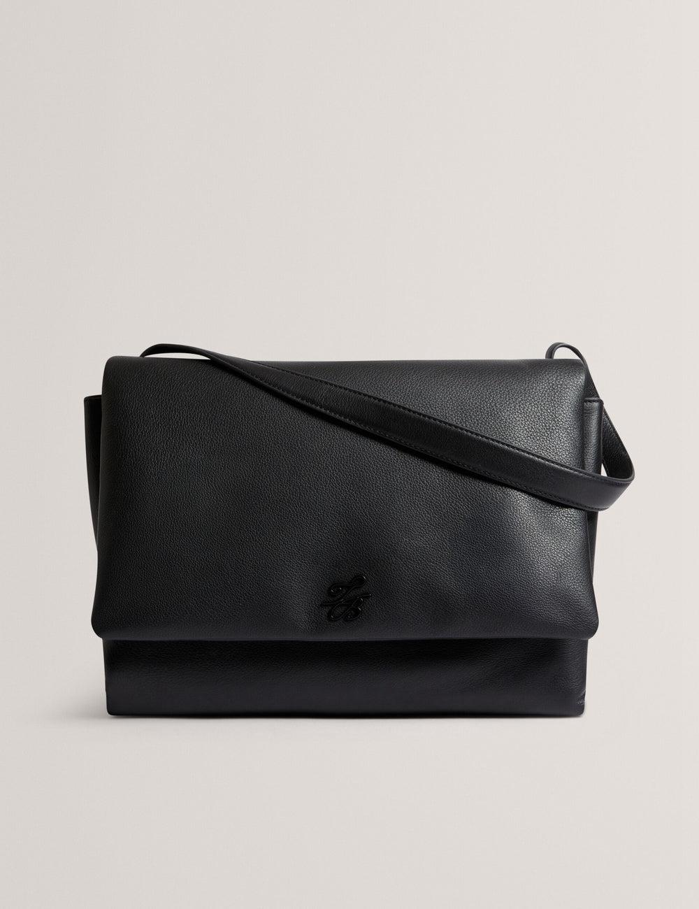 Ted Baker MARGOU - Padded Leather Large Fold Over Schultertasche Damen Schwarz | LSNPA-7832