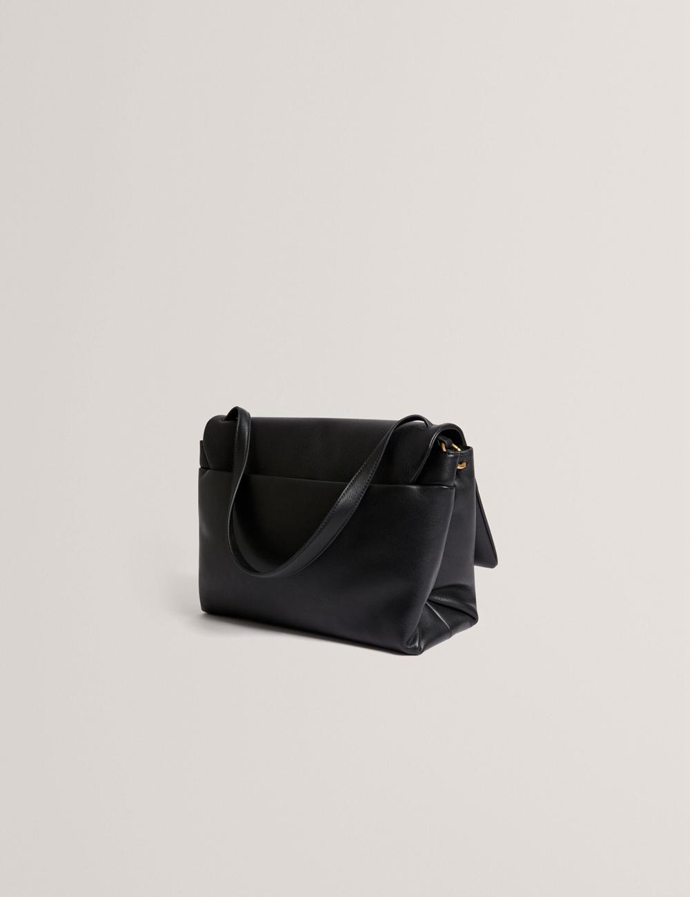 Ted Baker MARGOU - Padded Leather Large Fold Over Schultertasche Damen Schwarz | LSNPA-7832