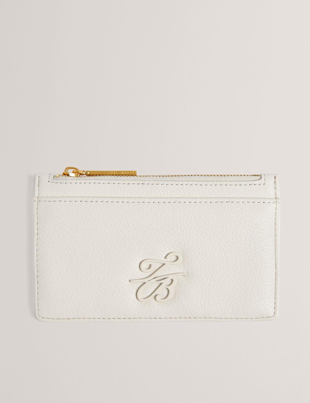 Ted Baker MARLEAH - TB Logo Leather Zip Card Holder Geldbörse Damen Ecru | JTQLN-1068