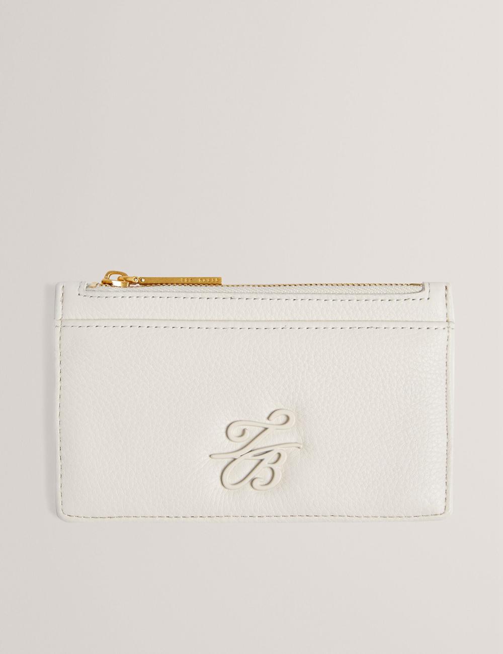 Ted Baker MARLEAH - TB Logo Leather Zip Card Holder Geldbörse Damen Ecru | JTQLN-1068