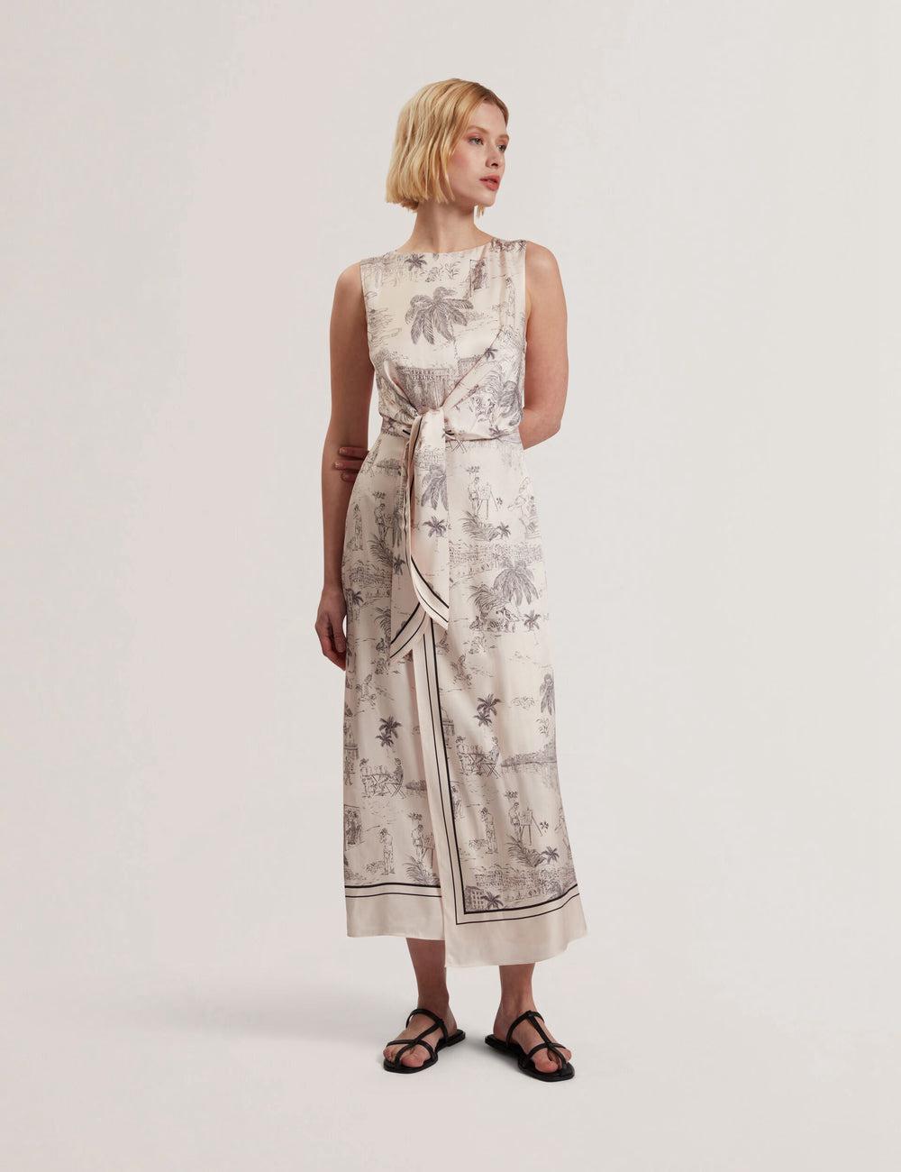 Ted Baker MARRONA - Printed Wrap Front Sleeveless Midi-kleid Damen Rosa | CZRFU-6394