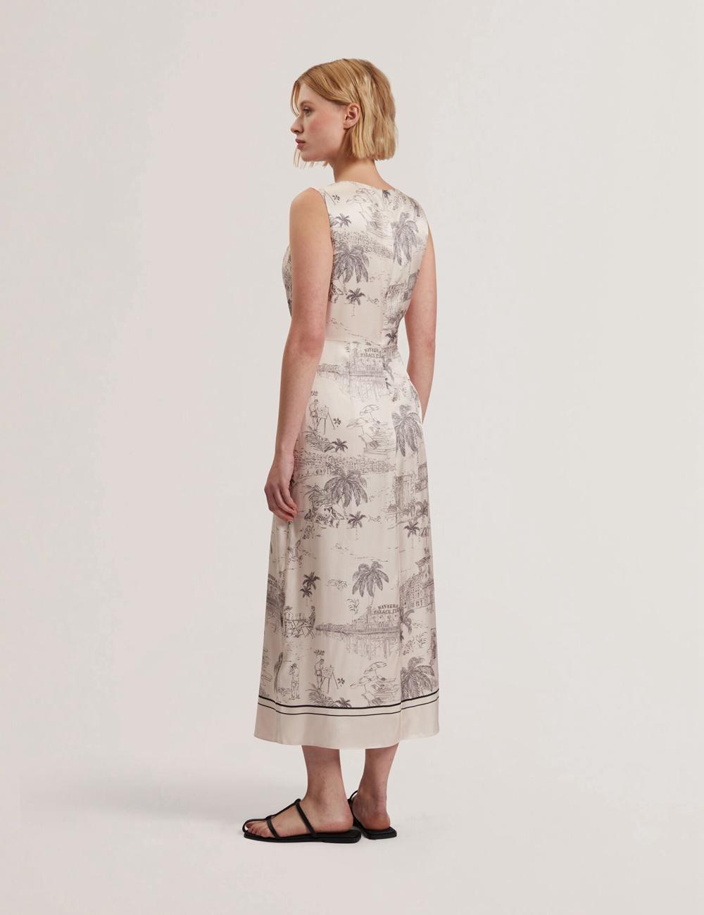 Ted Baker MARRONA - Printed Wrap Front Sleeveless Midi-kleid Damen Rosa | CZRFU-6394