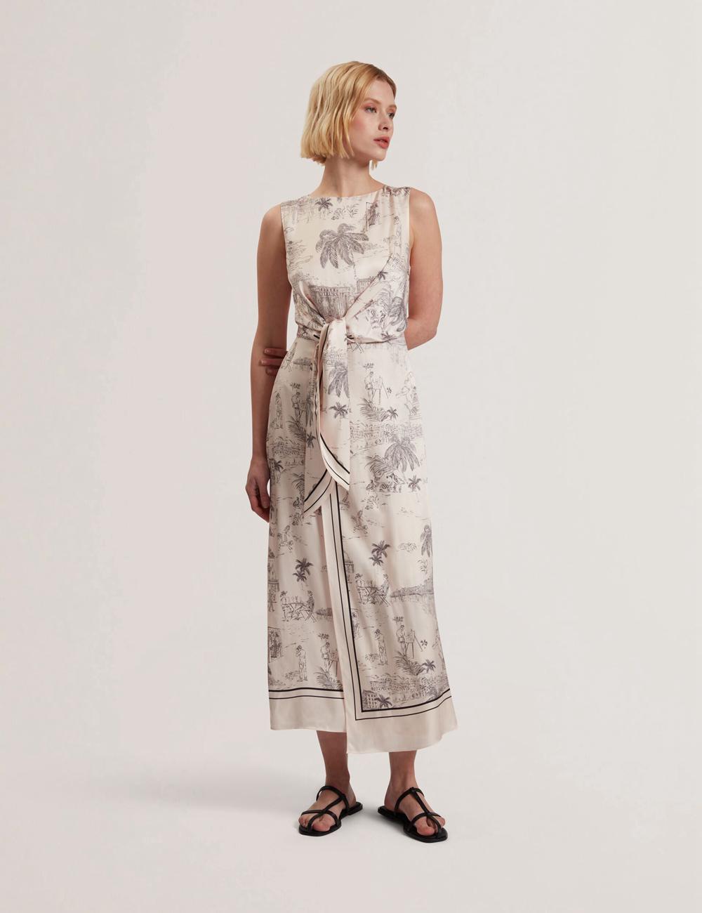 Ted Baker MARRONA - Printed Wrap Front Sleeveless Midi-kleid Damen Rosa | CZRFU-6394