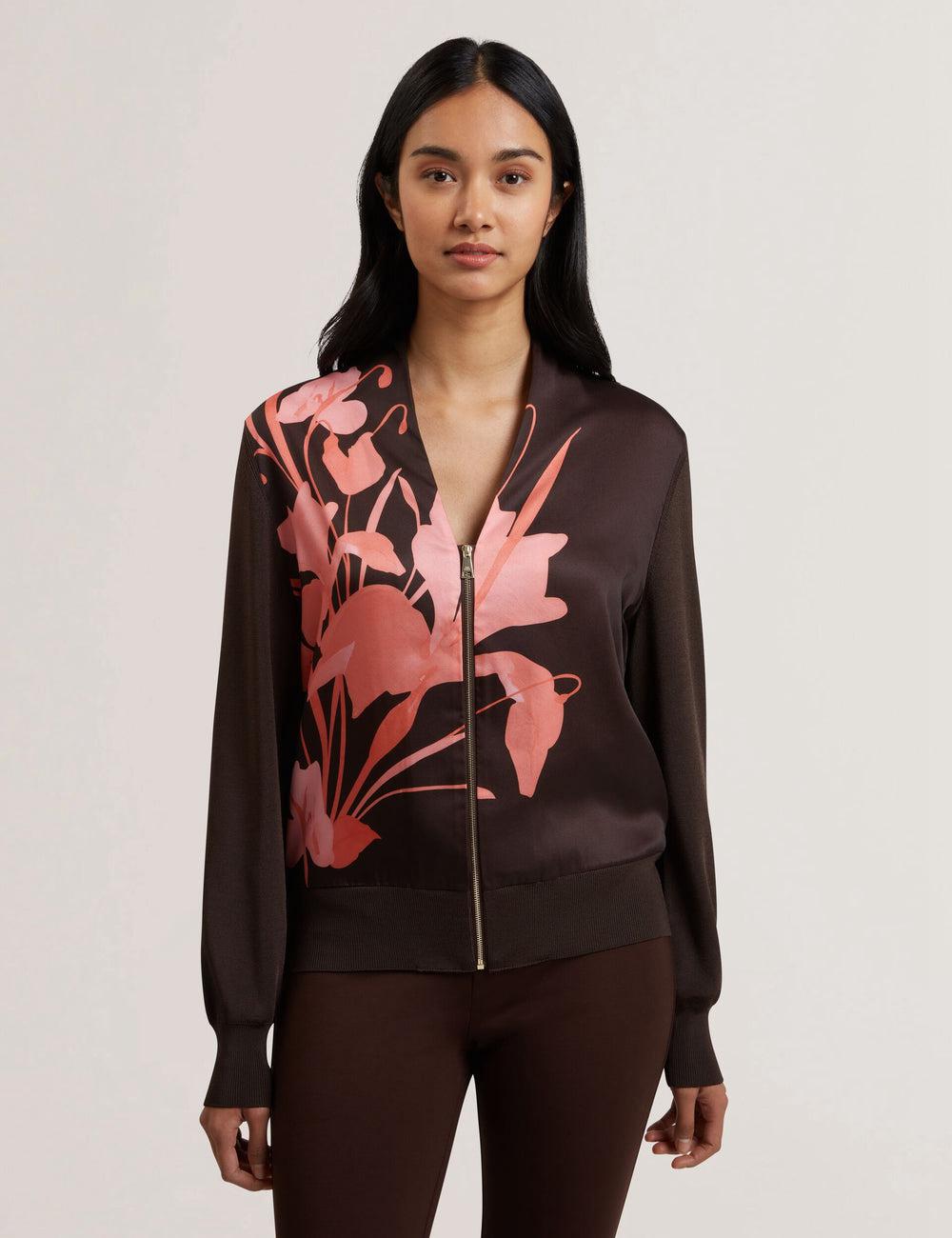 Ted Baker MATIINA - Printed Front Zip-Up Bomber Strickjacke Damen Braun | XJBON-8160