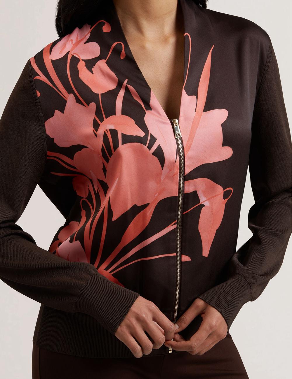 Ted Baker MATIINA - Printed Front Zip-Up Bomber Strickjacke Damen Braun | XJBON-8160