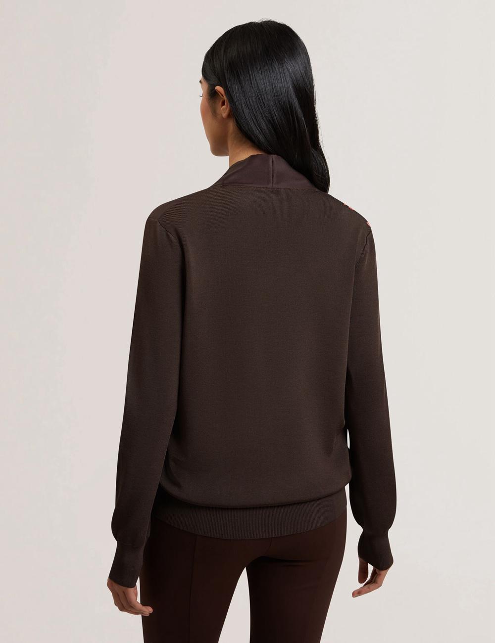 Ted Baker MATIINA - Printed Front Zip-Up Bomber Strickjacke Damen Braun | XJBON-8160