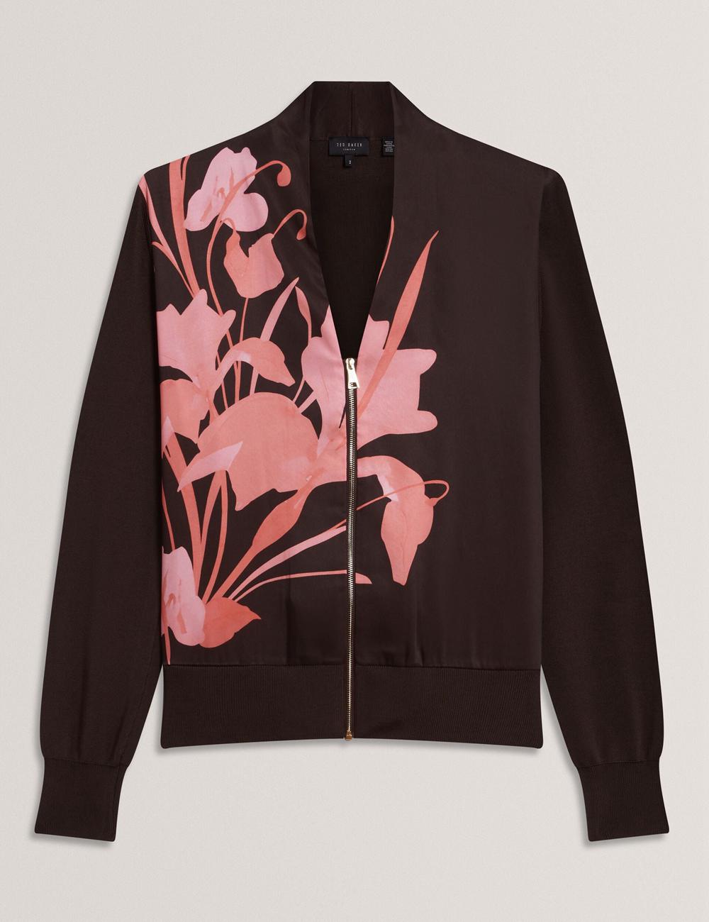 Ted Baker MATIINA - Printed Front Zip-Up Bomber Strickjacke Damen Braun | XJBON-8160