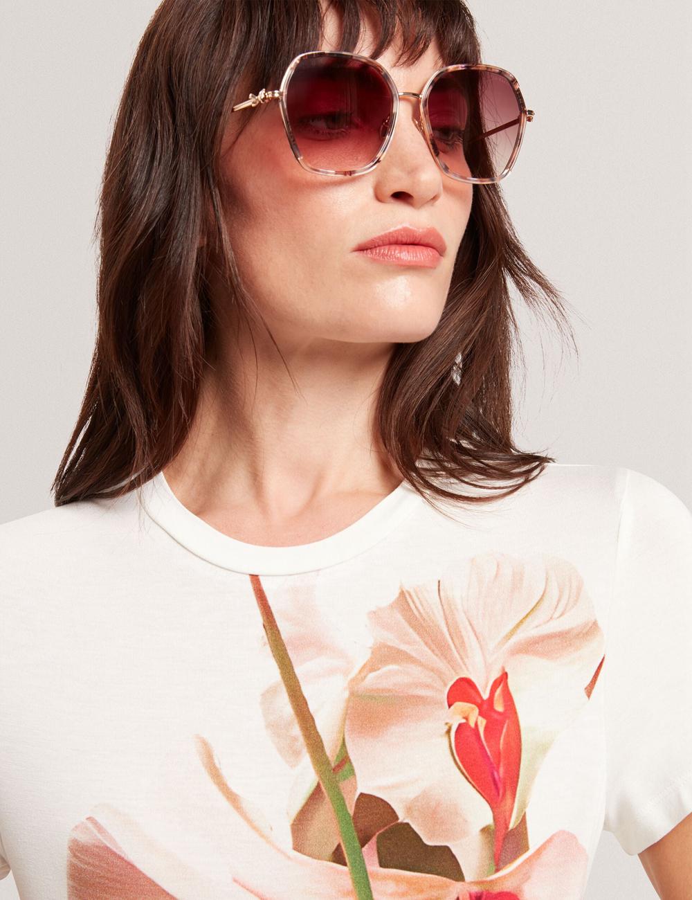Ted Baker MEELIEE - Floral Graphic Fitted Crew Neck T-shirts Damen Rosa | CEBHU-4632