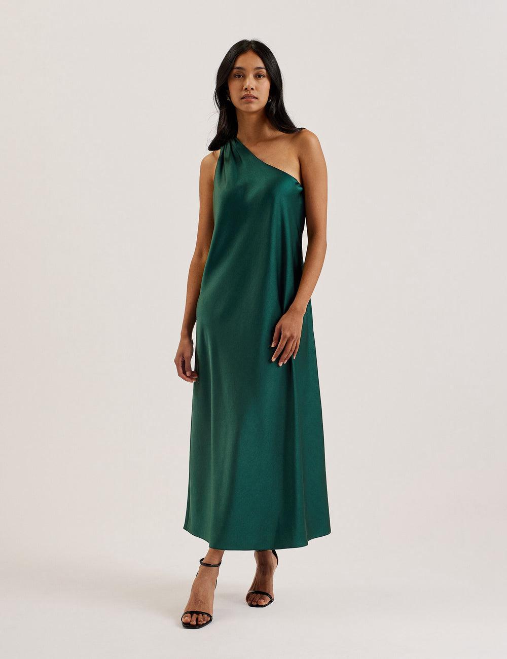 Ted Baker MELGAR - Satin One Shoulder Midi-kleid Damen Grün | RCENA-9417