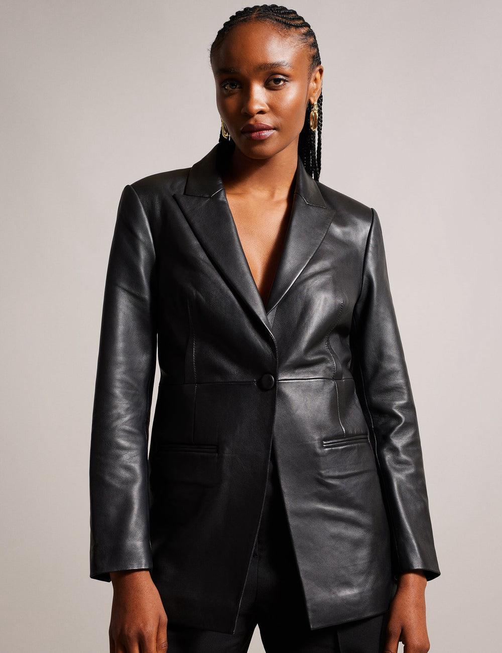 Ted Baker MELLIIE - Longline Single Breasted Leather Blazer Damen Schwarz | OPSRG-3542