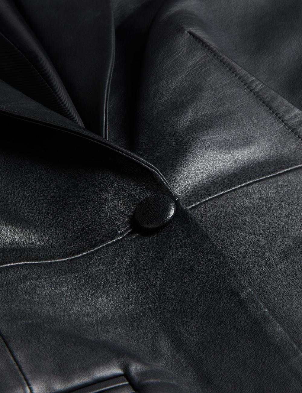 Ted Baker MELLIIE - Longline Single Breasted Leather Blazer Damen Schwarz | OPSRG-3542