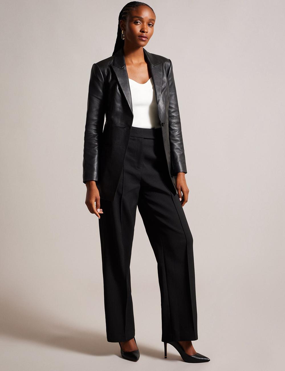 Ted Baker MELLIIE - Longline Single Breasted Leather Blazer Damen Schwarz | OPSRG-3542