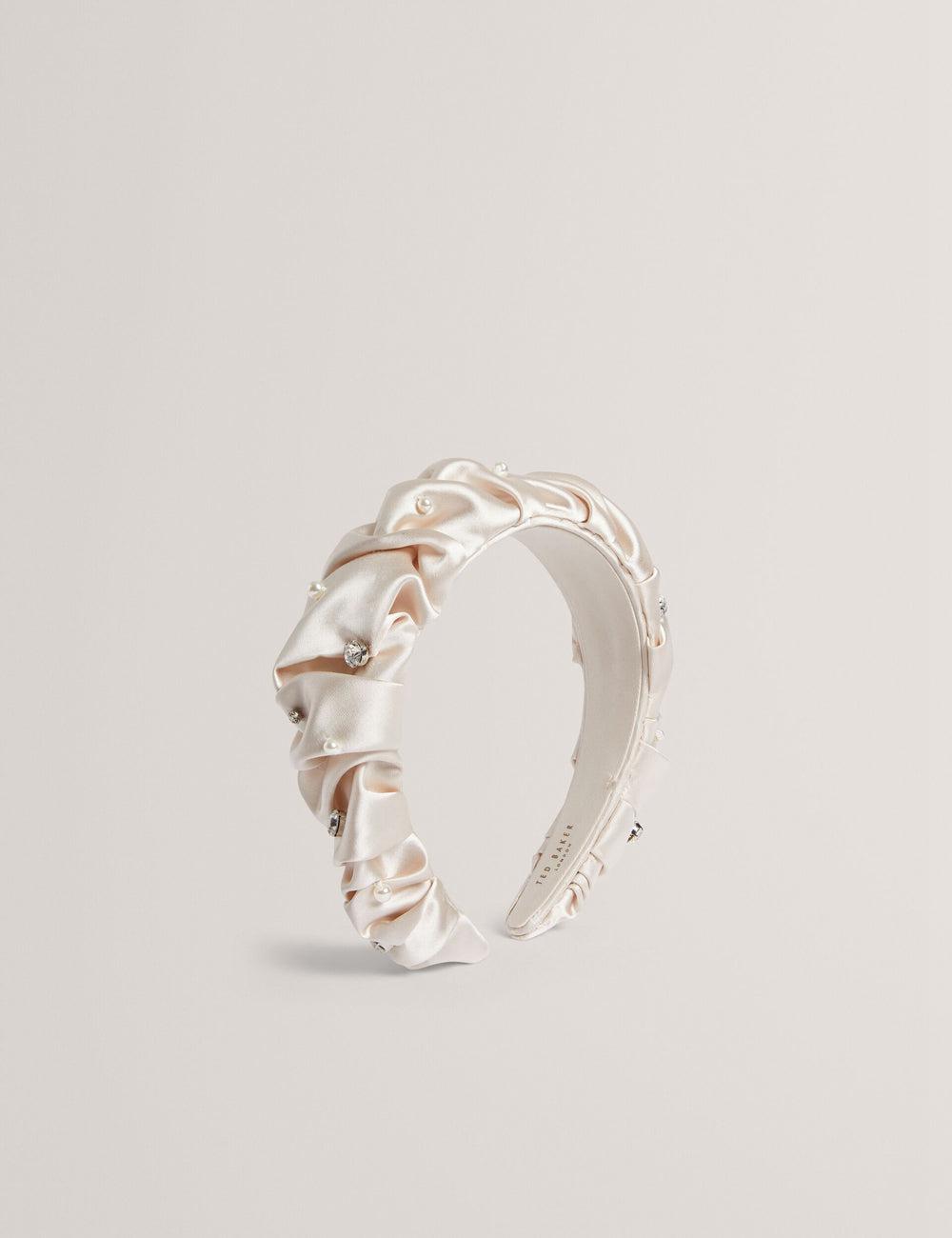 Ted Baker MELLSI - Rhinestone Ruched Satin Stirnband Damen Weiß | ZVMCS-2843