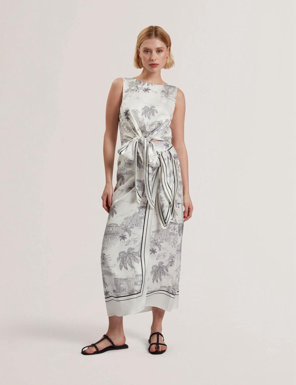Ted Baker MELVA - Printed Detail Wrap Röcke Damen Ivory | TZXHJ-4570