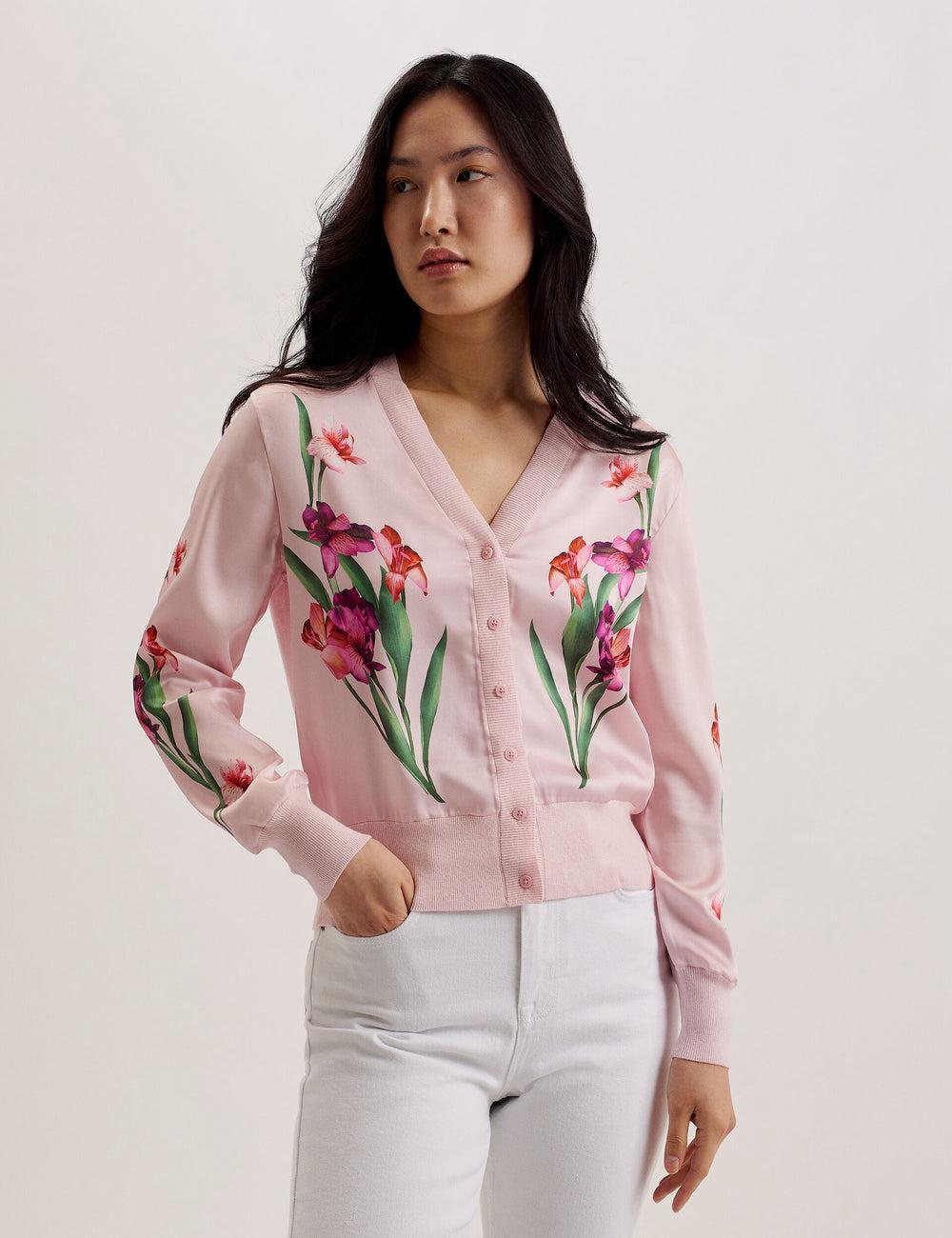 Ted Baker MERALLL - Floral Woven Front V-Neck Strickjacke Damen Rosa | BLGNO-4256
