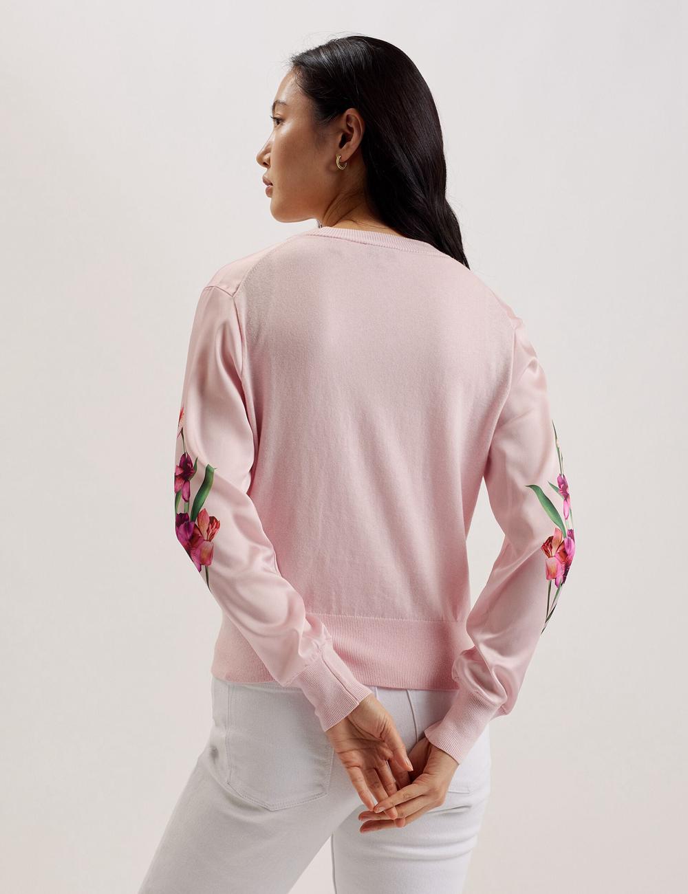 Ted Baker MERALLL - Floral Woven Front V-Neck Strickjacke Damen Rosa | BLGNO-4256