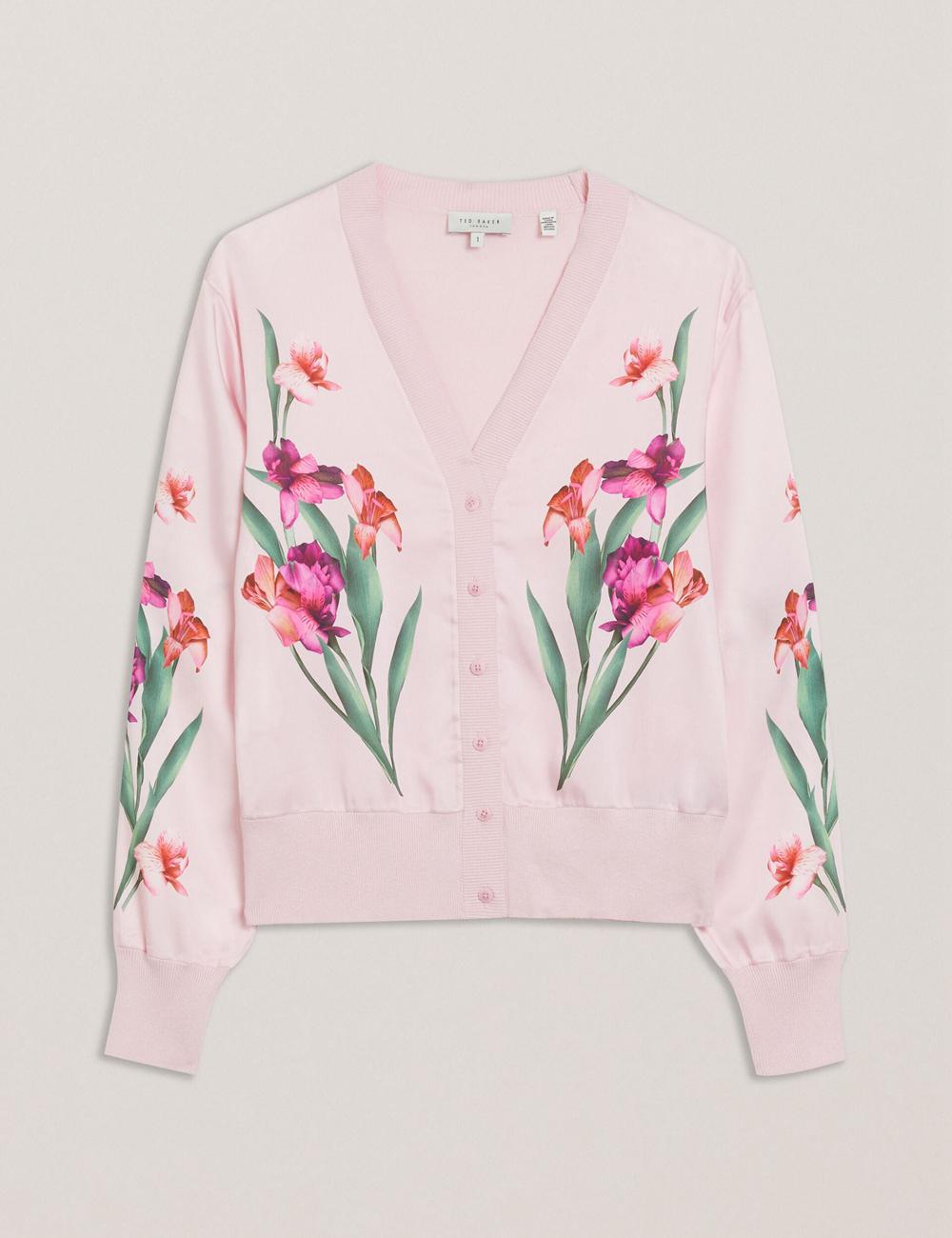 Ted Baker MERALLL - Floral Woven Front V-Neck Strickjacke Damen Rosa | BLGNO-4256