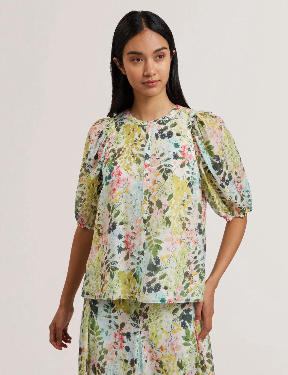 Ted Baker MICHA - Floral Binding Detail Puffed Sleeve Bluse Damen Ivory | YMJGO-6012