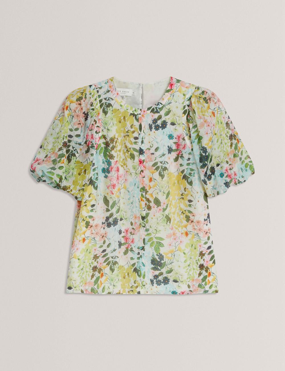 Ted Baker MICHA - Floral Binding Detail Puffed Sleeve Bluse Damen Ivory | YMJGO-6012