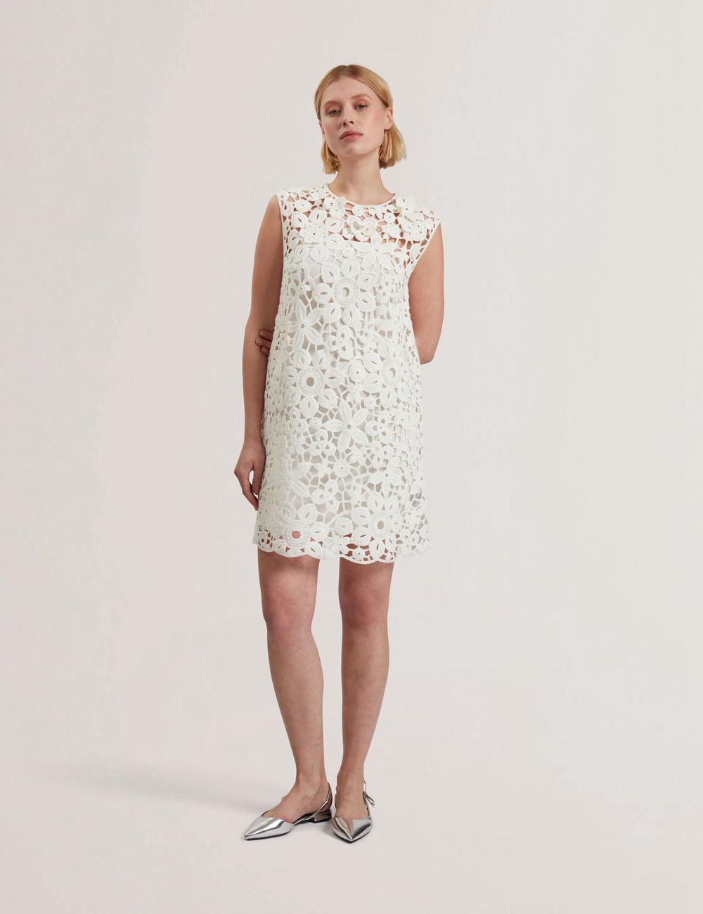 Ted Baker MIIKKA - Crochet Sleeveless Shift Minikleid Damen Weiß | RFPKC-0176